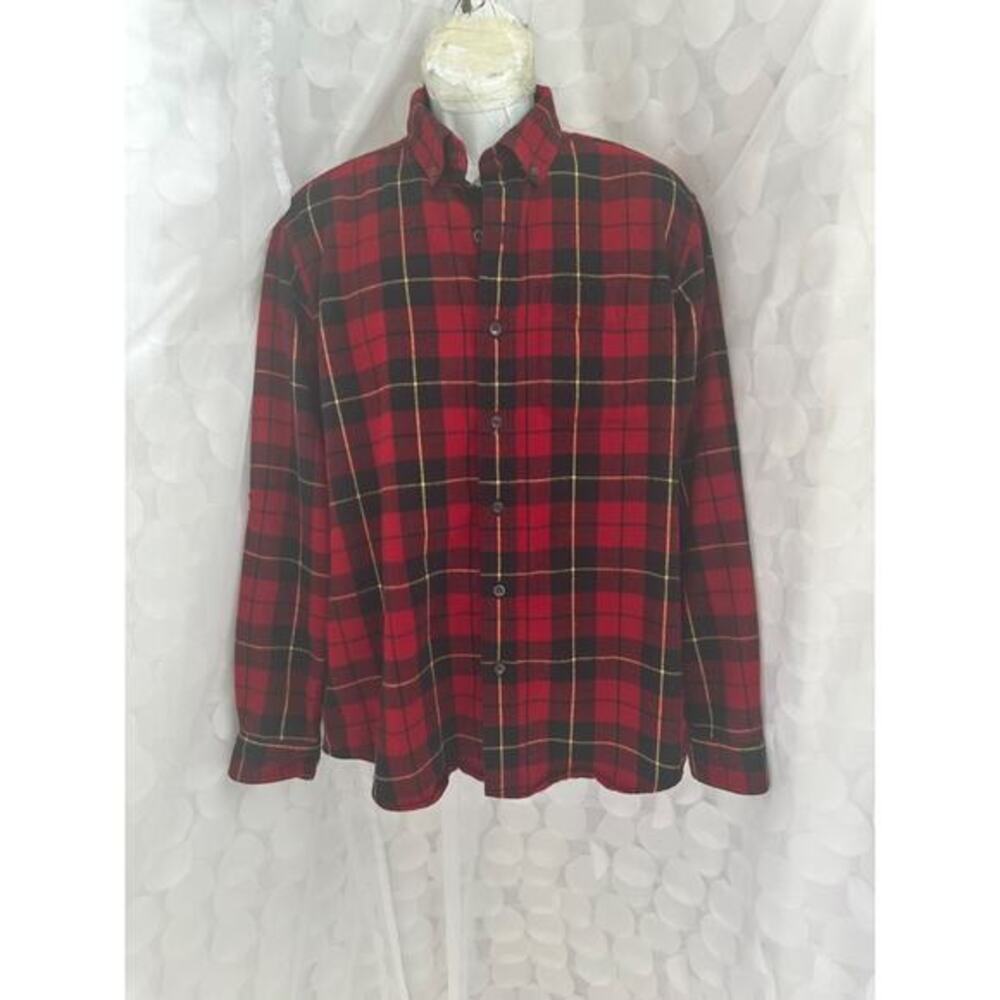 VTG L L Bean Mens Medium Red Plaid Flannel Shirt Traditional Fit Button Front